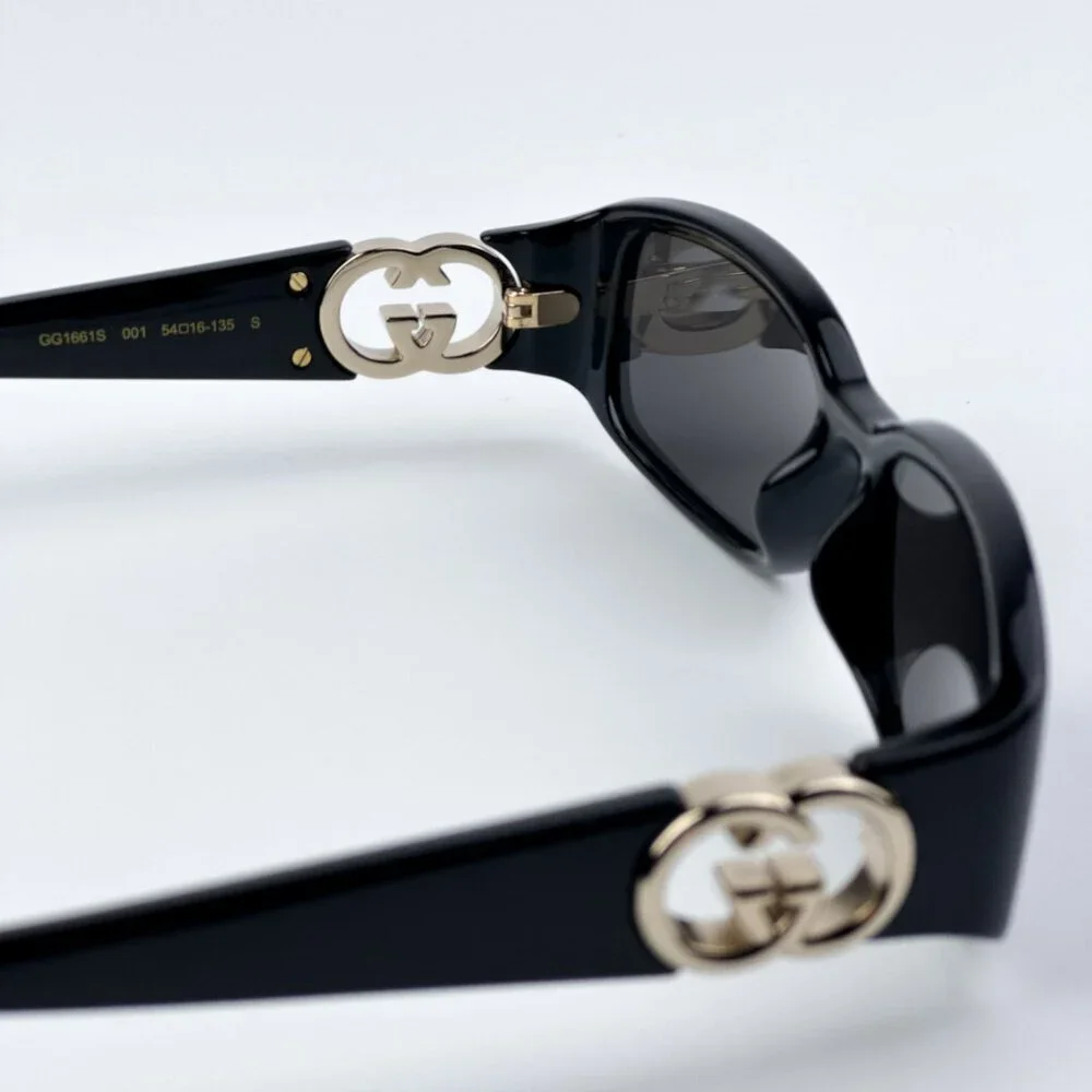 Gucci GG1661S 001 BRAND NEW Sunglasses Black Grey Rectangle Unisex